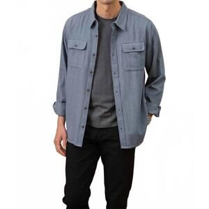 NEW BRIDGE & BURN bedford utility shirt in denim herringbone